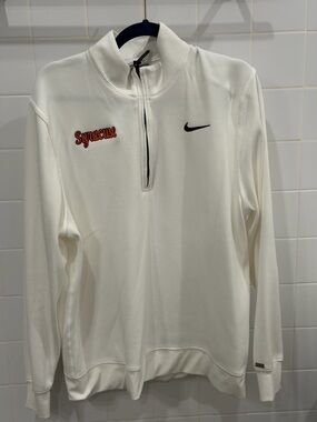 Nike White Syracuse Half-Zip Pullover with Black Swoosh